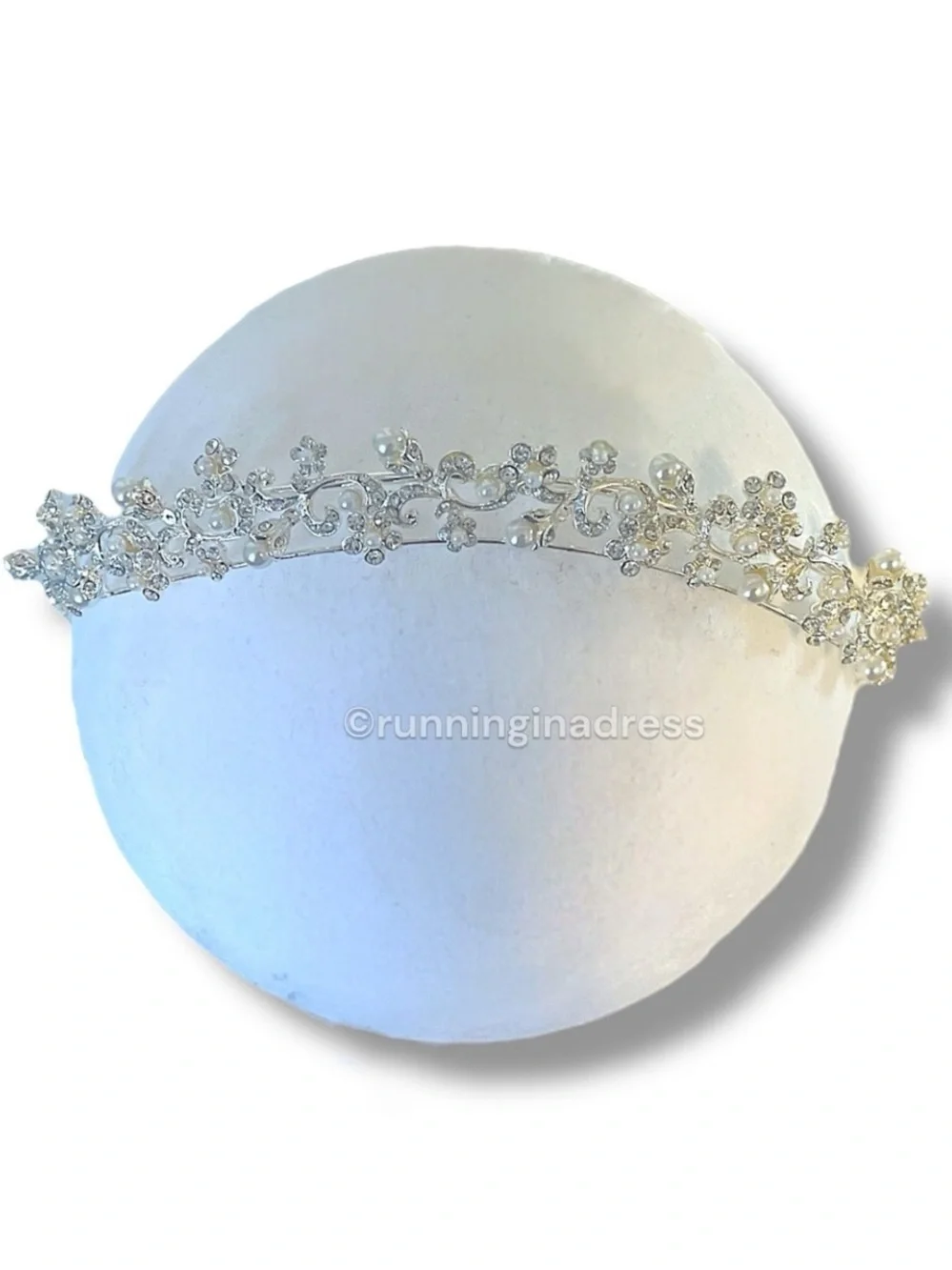 Vtg 90s Bel Aire Bridal Headpiece Style 606 Silver Pearl Rhinestone Tiara Crown